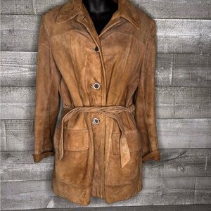 Vintage 70s New England sports Leather Women's Tan camel Suede belted Jacket